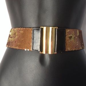 BCBG WAIST BELT BRONZE GOLD SEQUIN BLACK